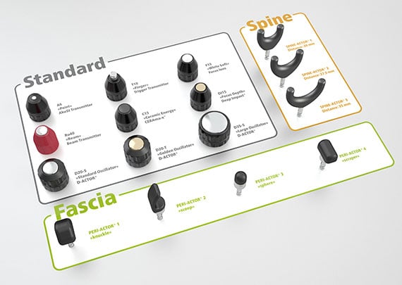 Set of applicators/transmitters for D-ACTOR handpiece